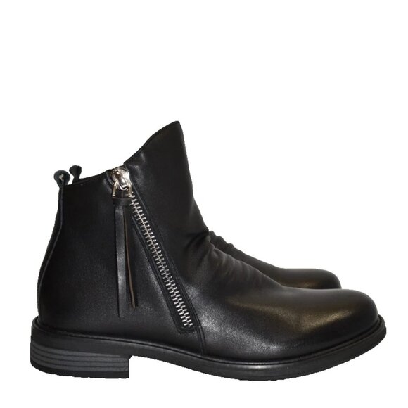 NEW $300 GIOVANNI VALENTINO MEN'S ANKLE ZIPS BOOT MOTO LEATHER BLACK 265 (MG4) - Picture 1 of 8